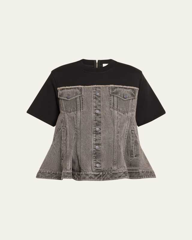 Short-Sleeve Denim Combo Top